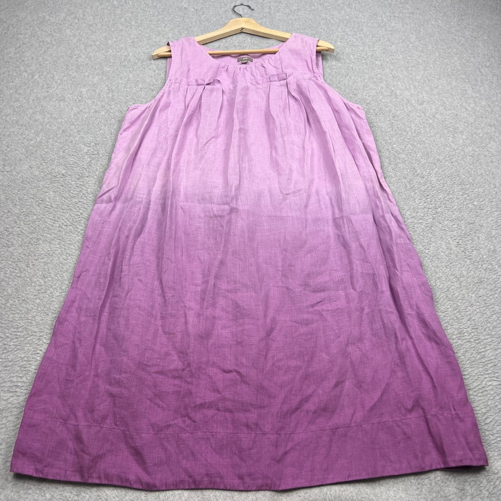 J. Jill Dress Womens XL Purple Ombre Sleeveless 100% Linen Pleated Scoop Neck
